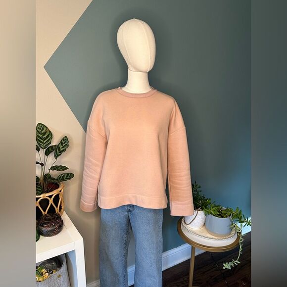 Mango Tops - MNG Suit Blush Pink Minimalist Crewneck Sweatshirt Relaxed Fit Pullover XS